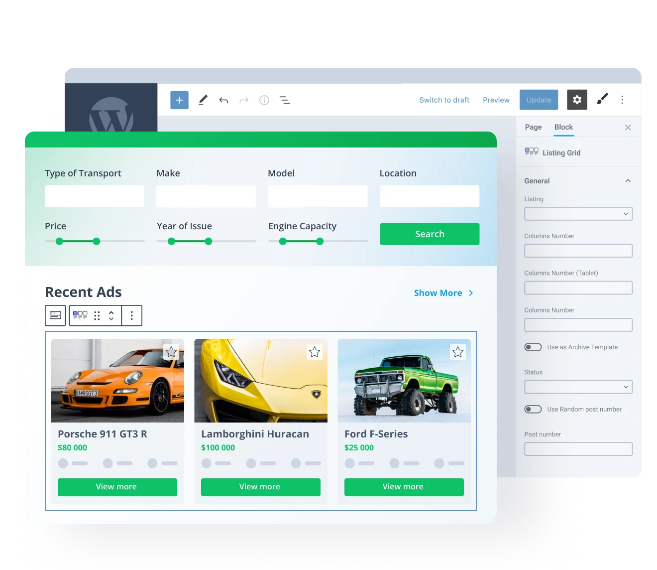 CarDealer (Gutenberg) sablon bemutatóképe